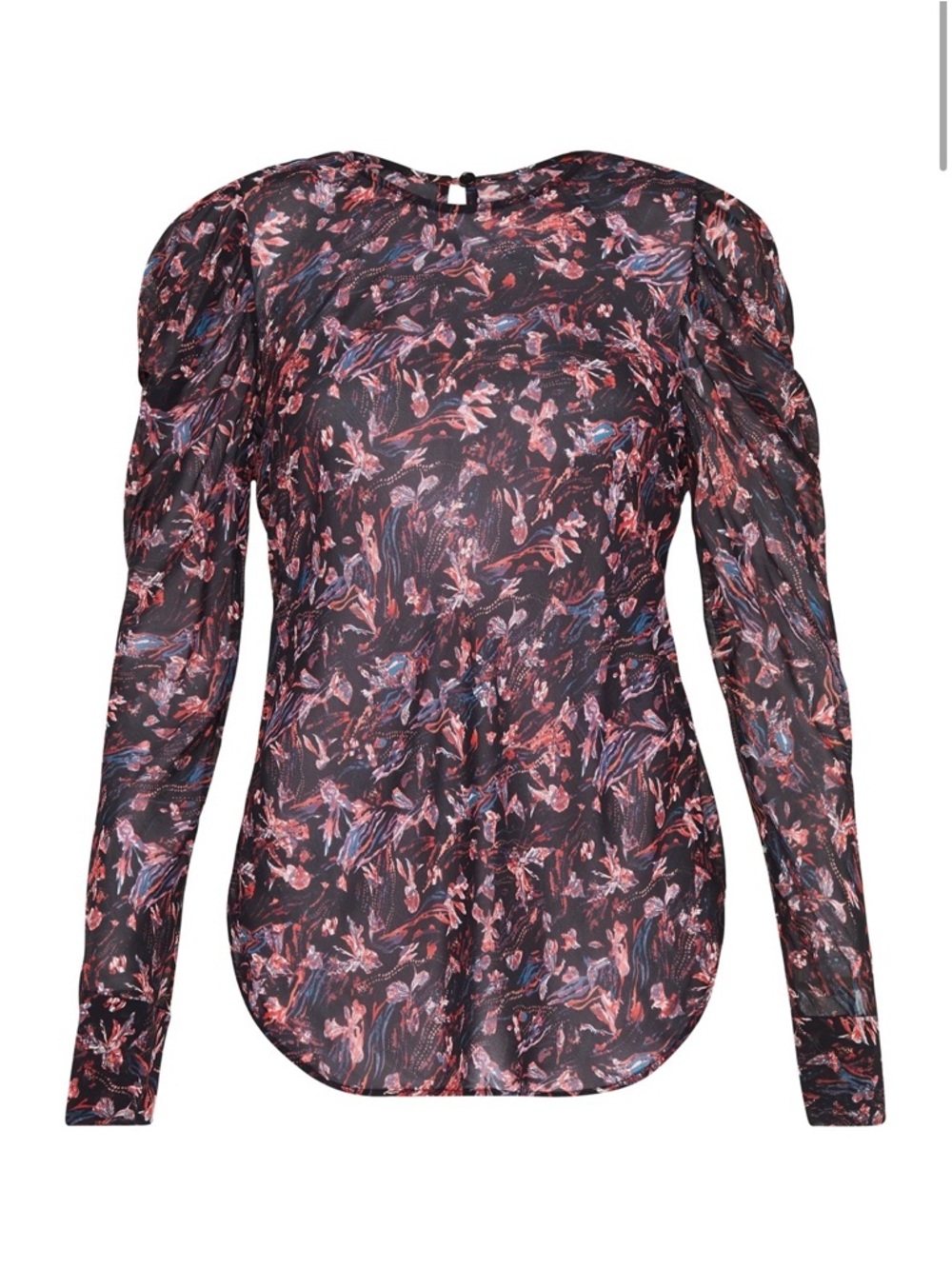 IRO Paris Black Sheer Floral Print Blouse EU 38 Keyhole Back